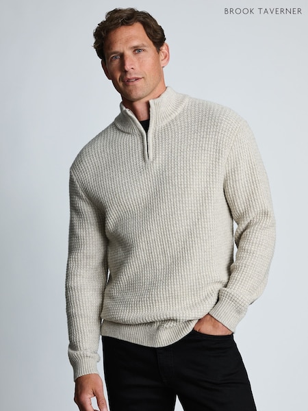 Dabisks tonis - Regular Brook Taverner Textured Lambswool Blend Quarter Zip Jumper