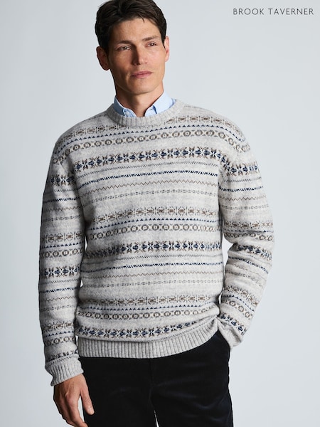 Braun - Regular Brook Taverner Fair Isle Lambswool Blend Crew Neck Jumper