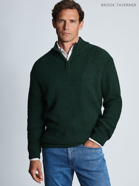 Zaļš - Regular Brook Taverner Textured Lambswool Blend Quarter Zip Jumper