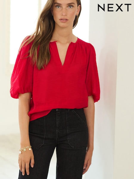 Ягодно-красный - Puff Sleeve V-Neck Blouse (904320) | €7