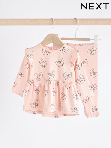 Pink Bow Print Baby Long Sleeve Frill Top And Leggings Set (904498) | EGP660 - EGP780