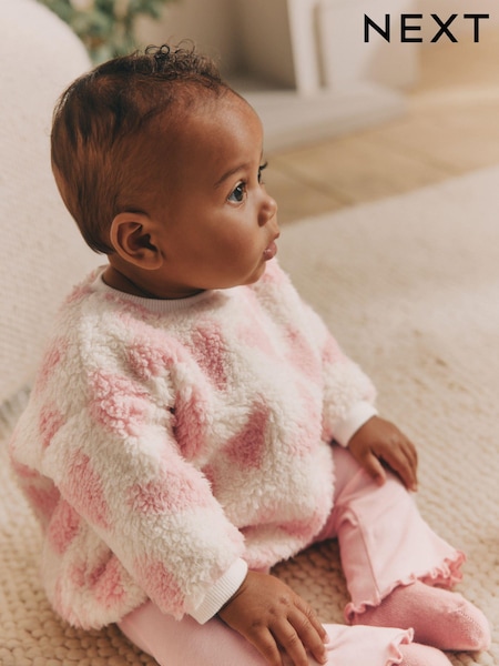 Pink/White Heart Baby Print Cosy Baby Fleece Jumper and Leggings 2 Piece Set (904512) | AED71 - AED76