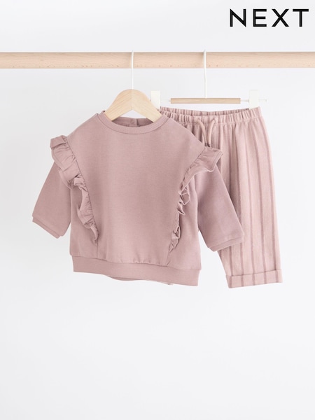 Mauve Purple Stripe Baby Sweatshirt And Wide Leg Trousers Set (904522) | AED46 - AED53