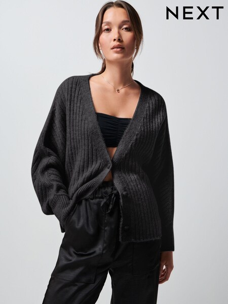 črna - Rib Dolman Sleeve Cardigan (904591) | € 22