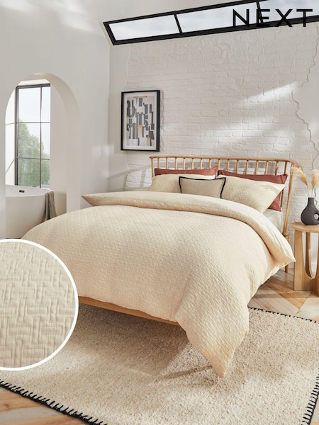 Natural Textured Quilted Cotton Rich Duvet Cover and Pillowcase Set (904634) | €24 - €42