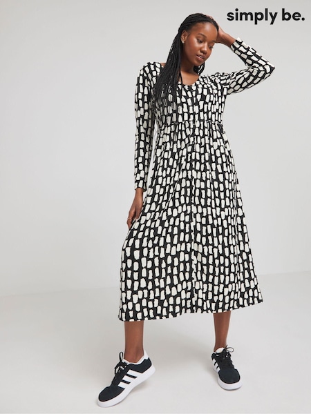 Simply Be Black Mono Print Waffle Button Up Midi Dress (904670) | €24