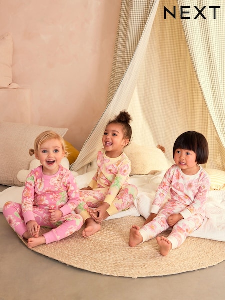 Pink & Gelb - 100% Cotton Floral Snuggle Pyjamas 3 Pack (9mths-16yrs) (905379) | 23 € - 35 €