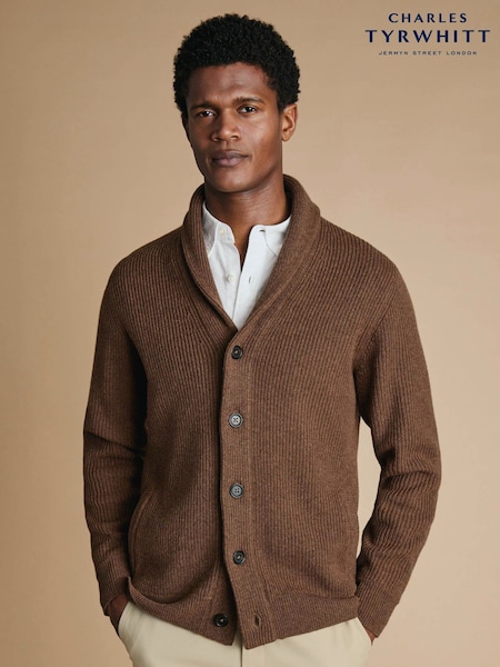 Blue - Regular Charles Tyrwhitt Chunky Merino Shawl Neck Cardigan