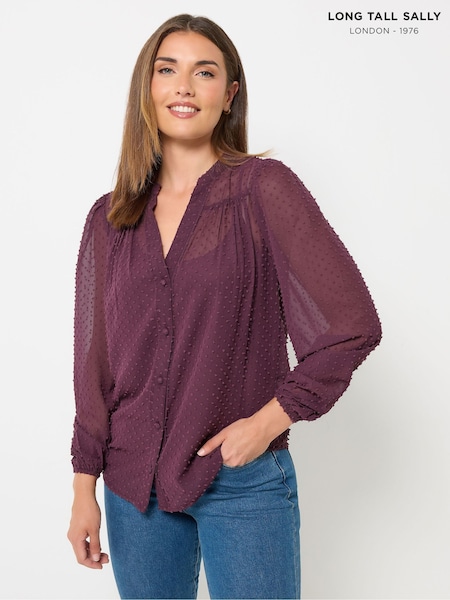 Red - Long Tall Sally Dobby Button Through Blouse