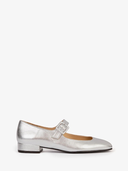 Penelope Chilvers Silver Low Mary Jane Leather Shoes (905819) | €152