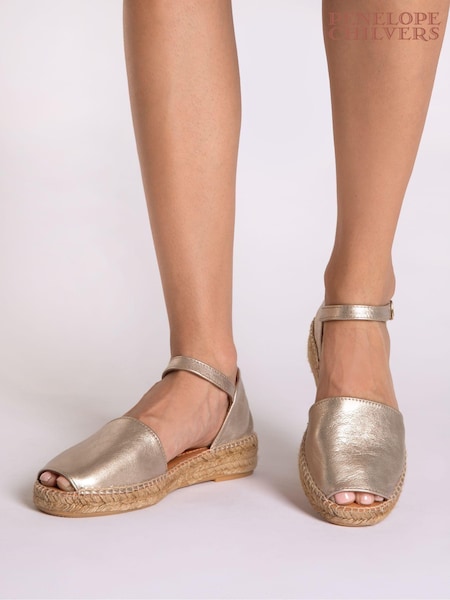 Argint/Argintiu - Penelopy Chilvers Montserrat Leather Espadrille Sandals (905914) | 447 LEI
