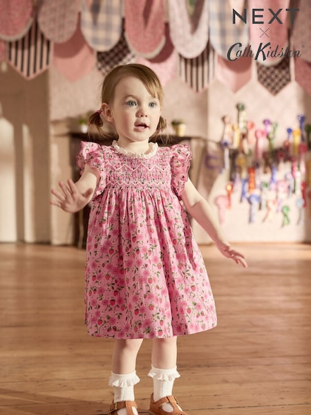 Cath Kidston Pink Strawberry - Embroidered Shirred Frill Sleeve Summer Dress (3mths-8yrs) (906108) | ‏12 ر.ع.‏ - ‏15 ر.ع.‏