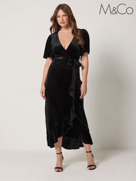 Black - M&co Velvet Wrap Ruffle Dress