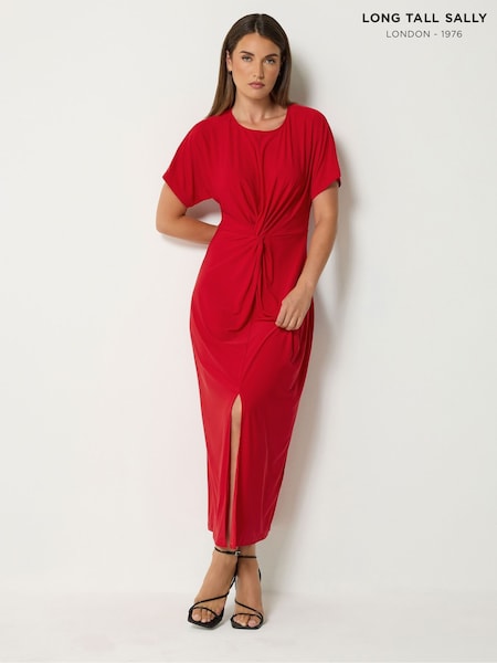 Қызыл - Long Tall Sally түйінмен безендірілген миди көйлек
