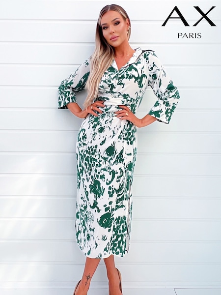 AX Paris Green Printed Gathered Button Up Top Midi Dress (906420) | € 33