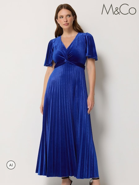 Blå - M&co Velvet Twist Front Pleated Dress