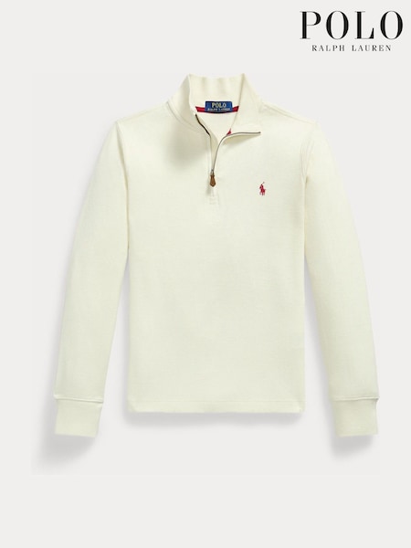 White - Polo Ralph Lauren Logo Quarter Zip Jersey Sweatshirt