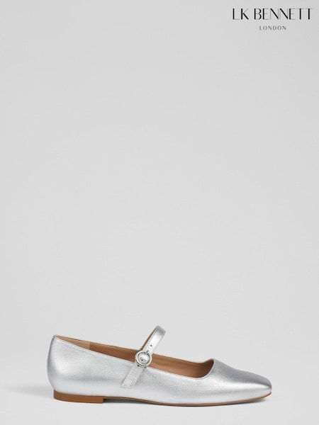 LK Bennett Silver Leather Willow Mary Jane Shoes (906878) | ₪1,152