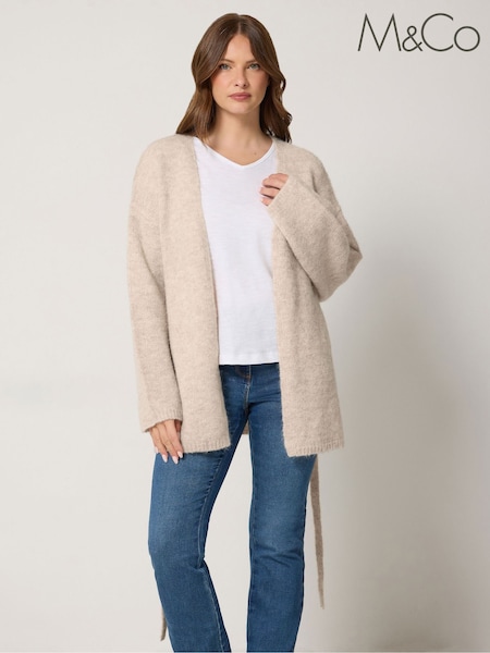 Natural - M&co Belted Long Sleeve Cardigan