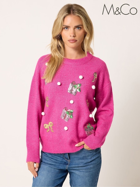 Pink - M&co Petite Novelty Sequin Jumper