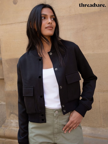 Czarny - Threadbare Cropped Bomber Jacket (907174) | 305 zł