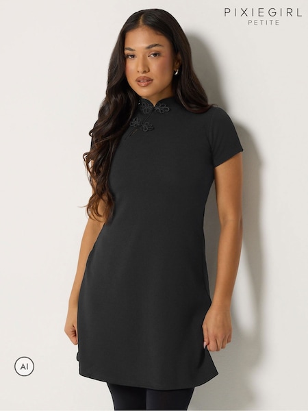 Black - Pixiegirl Petite Tang Fastening Mini Skater Dress