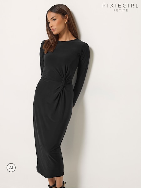Black - Pixiegirl Petite Knot Detail Midi Dress