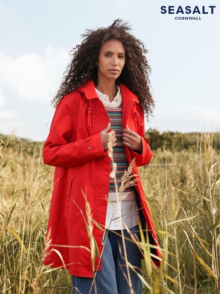 Seasalt Cornwall Red 100% Cotton Cloudburst Waterproof Trench Coat (907522) | €245