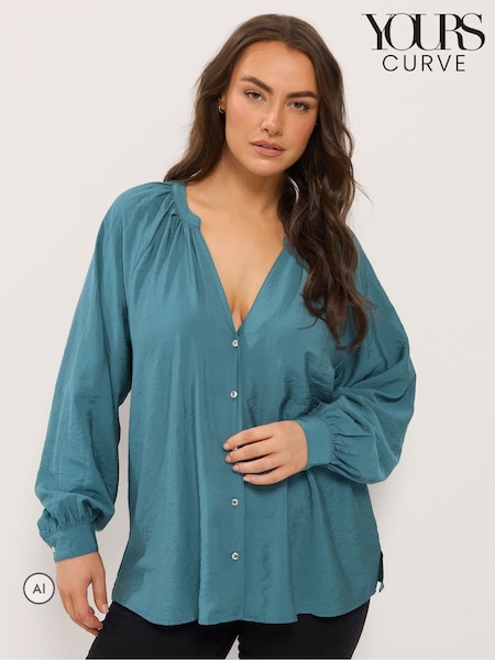 Blue - Yours Curve Sleeve Overhead Long Sleeve Blouse
