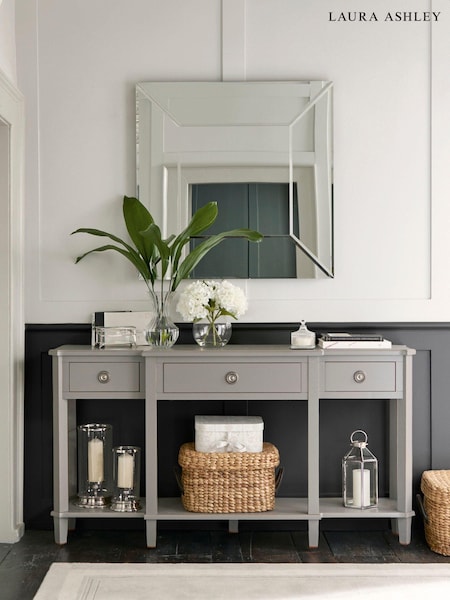 Laura Ashley Pale Charcoal Henshaw 3 Drawer Triple Console Table (907581) | €1,317