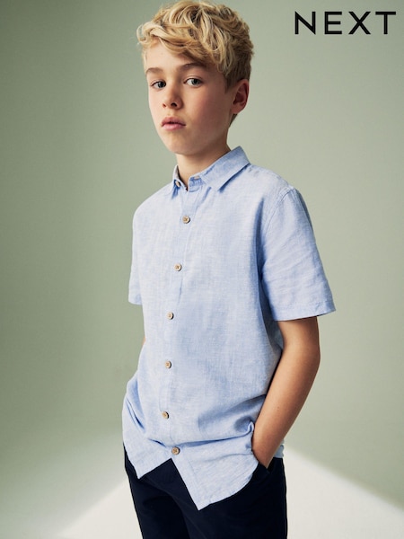 Blå - Kortermet Lin Blend Skjorter (3mths-16år) (907584) | kr167 - kr251