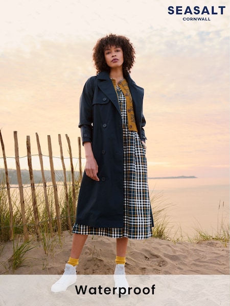 Seasalt Cornwall Blue Petite Penweathers Waterproof Trench 100% Cotton Coat (907621) | ₪855