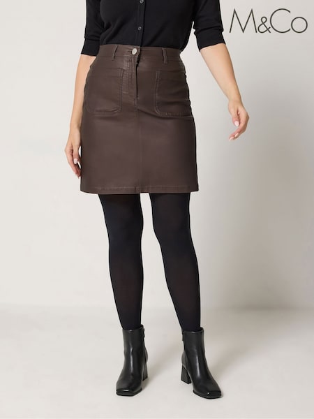Brown - M&co Coated Pocket A-line Skirt