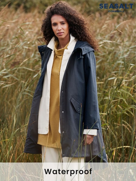 Seasalt Cornwall Blue Seafaring Linen Blend Waterproof Coat (907865) | €244