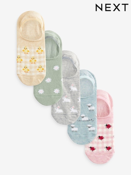 Pastel Spring Animals Print Invisible Trainers Socks 5 Pack (907925) | €7