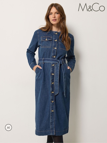 Μπλε - M&co Button Detail Denim Dress