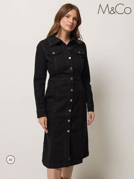 Қара - M&co Button Through Denim Dress