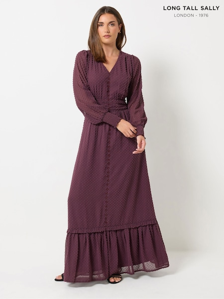 Purple - Long Tall Sally Dobby Button Detail Maxi Dress