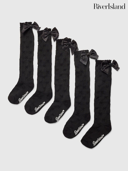 Black - River Island Bow Knee High Socks 5 Pack