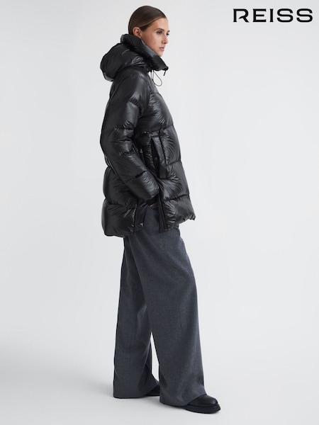 Reiss Black Rae Shiny Mid Length Puffer Coat (908588) | € 574