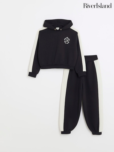 River Island Black Girls Taped 100% Cotton Hoodie and Joggers Set (909501) | € 50