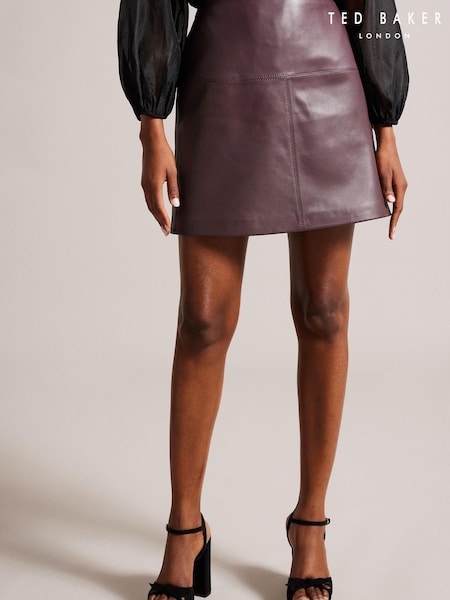 Ted Baker Valiat A-Line Leather Mini Brown Skirt (909597) | €95