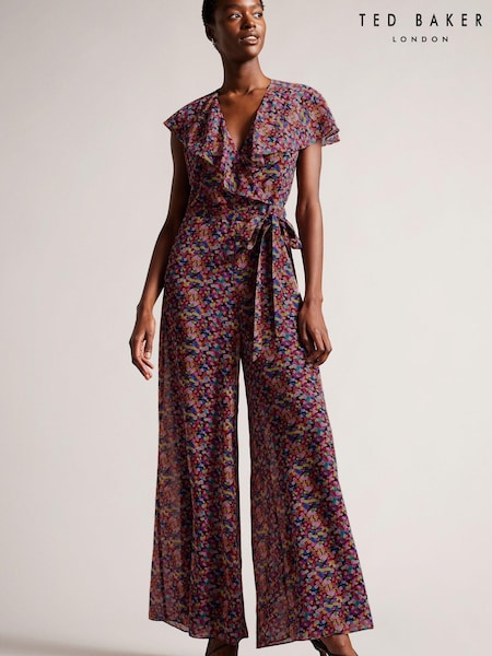 Ted Baker Surya Black Ruffle Front Wide Leg Jumpsuit (909884) | €72