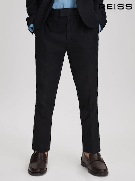 Reiss Navy Kin Slim Fit Linen Adjustable Trousers (909943) | 382 QAR