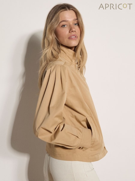 Natural - Apricot Cotton Funnel Neck Jacket