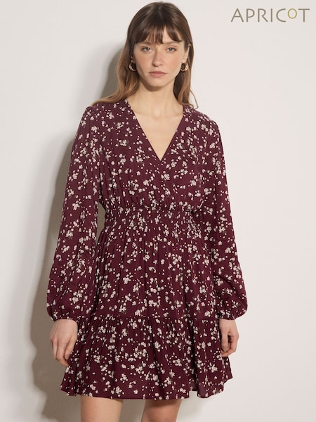 Red - Apricot Floral Wrap Mini Dress