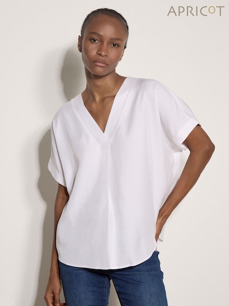 Alb - Apricot Pleated V-neck Blouse