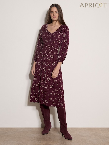 Roșu - Rochie Midi cu imprimeu Floral Apricot