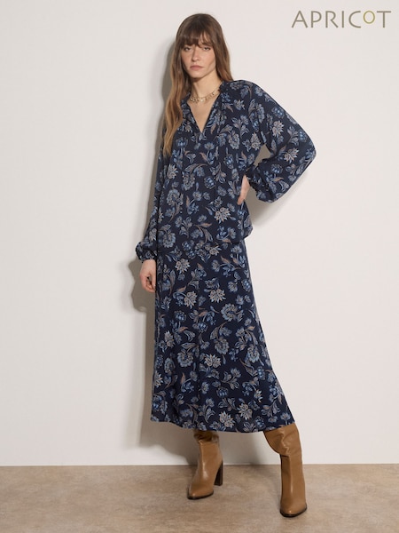 Blue - Apricot Folk Floral Blouse