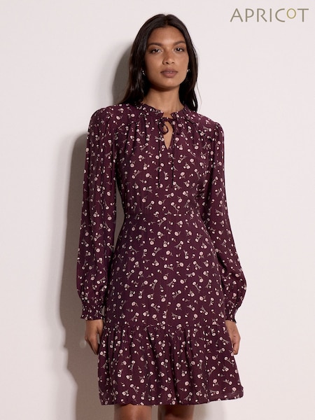 Red - Apricot Ditsy Floral Mini Skater Dress